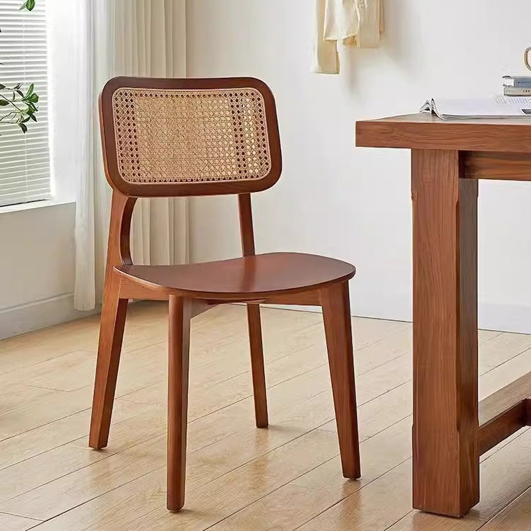 Contemporary Nordic Solid Wood & Rattan Square Dining Chair With Backrest For Dining Rooms