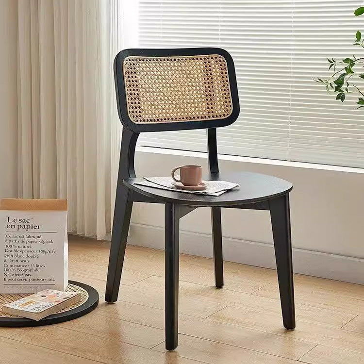 Contemporary Nordic Solid Wood & Rattan Square Dining Chair With Backrest For Dining Rooms