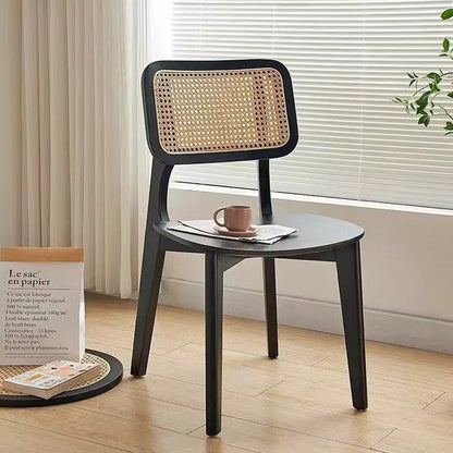 Contemporary Nordic Solid Wood & Rattan Square Dining Chair With Backrest For Dining Rooms