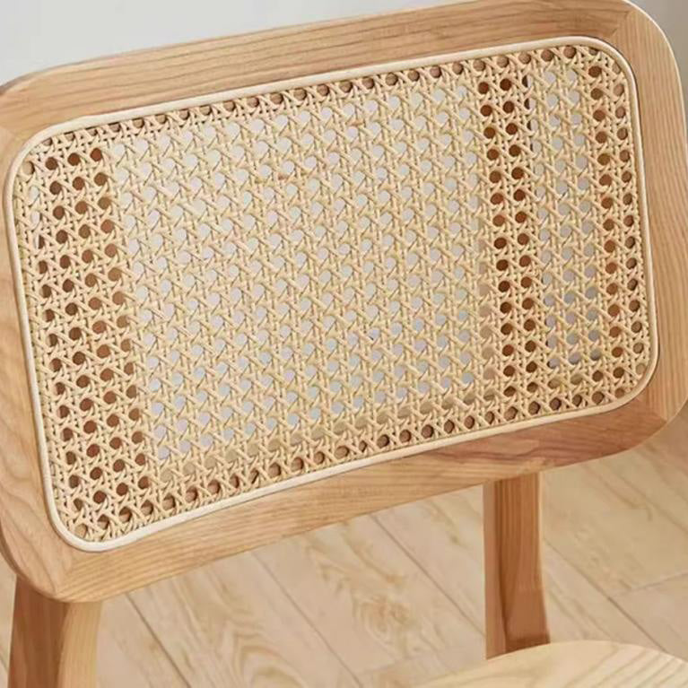 Contemporary Nordic Solid Wood & Rattan Square Dining Chair With Backrest For Dining Rooms