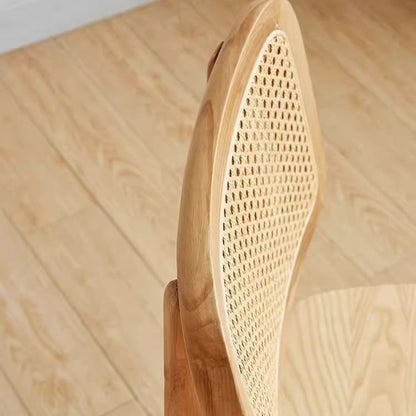 Contemporary Nordic Solid Wood & Rattan Square Dining Chair With Backrest For Dining Rooms
