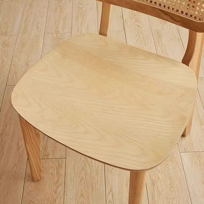 Contemporary Nordic Solid Wood & Rattan Square Dining Chair With Backrest For Dining Rooms