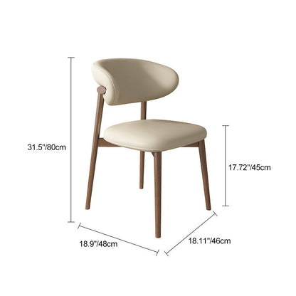 Contemporary Nordic Wood & Faux Leather Round-Back Dining Chair With Backrest For Dining Room