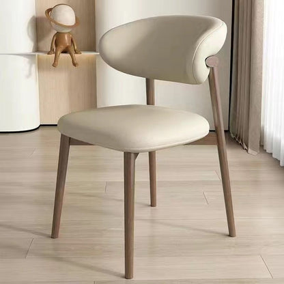 Contemporary Nordic Wood & Faux Leather Round-Back Dining Chair With Backrest For Dining Room