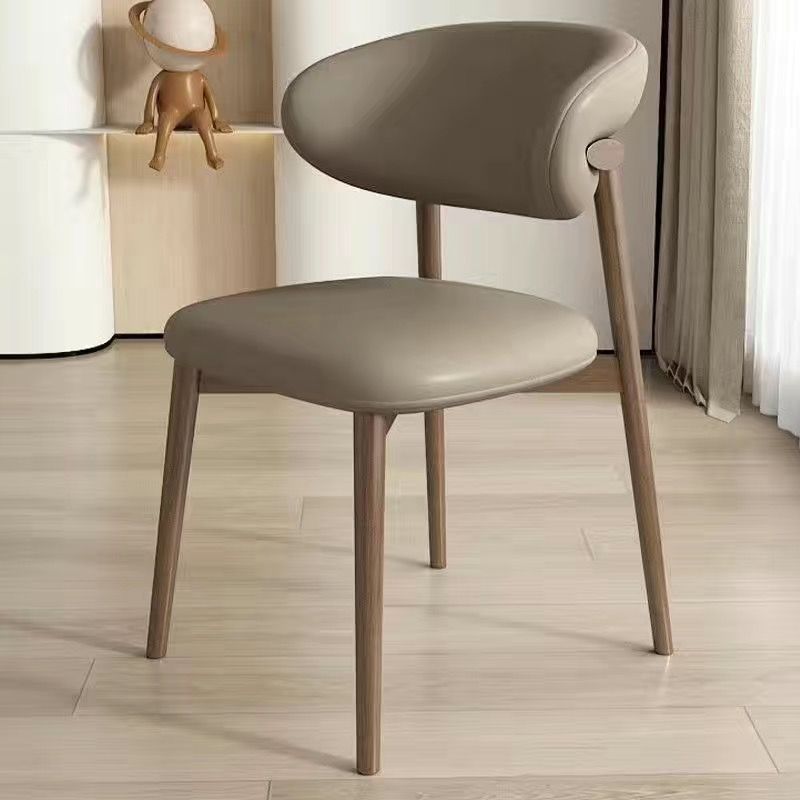 Contemporary Nordic Wood & Faux Leather Round-Back Dining Chair With Backrest For Dining Room