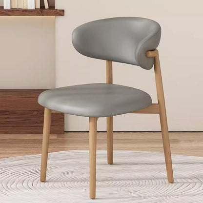Contemporary Nordic Wood & Faux Leather Round-Back Dining Chair With Backrest For Dining Room