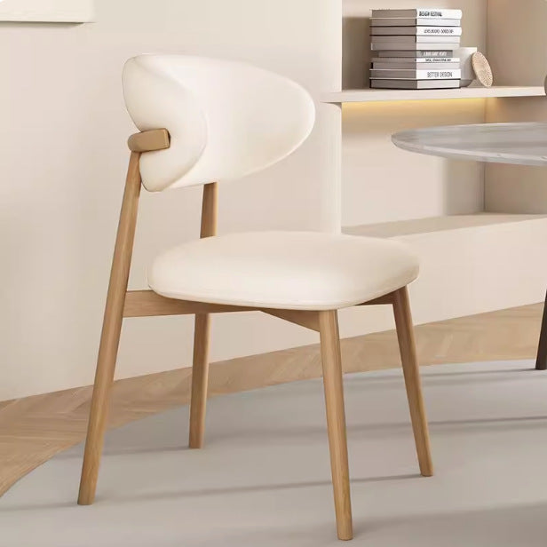 Contemporary Nordic Wood & Faux Leather Round-Back Dining Chair With Backrest For Dining Room