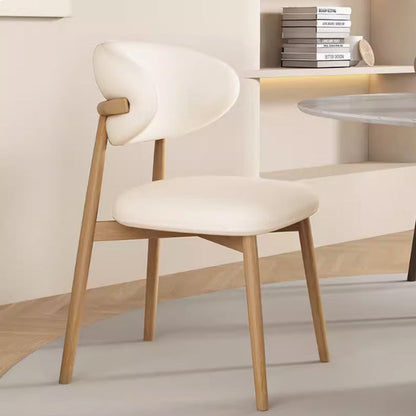 Contemporary Nordic Wood & Faux Leather Round-Back Dining Chair With Backrest For Dining Room