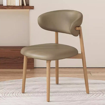 Contemporary Nordic Wood & Faux Leather Round-Back Dining Chair With Backrest For Dining Room