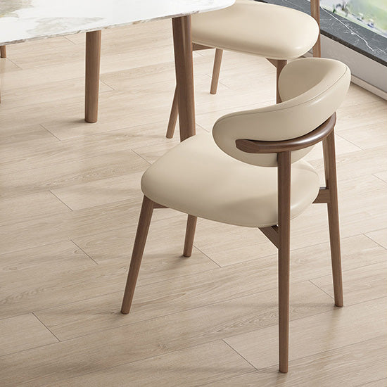 Contemporary Nordic Wood & Faux Leather Round-Back Dining Chair With Backrest For Dining Room