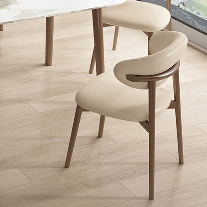 Contemporary Nordic Wood & Faux Leather Round-Back Dining Chair With Backrest For Dining Room