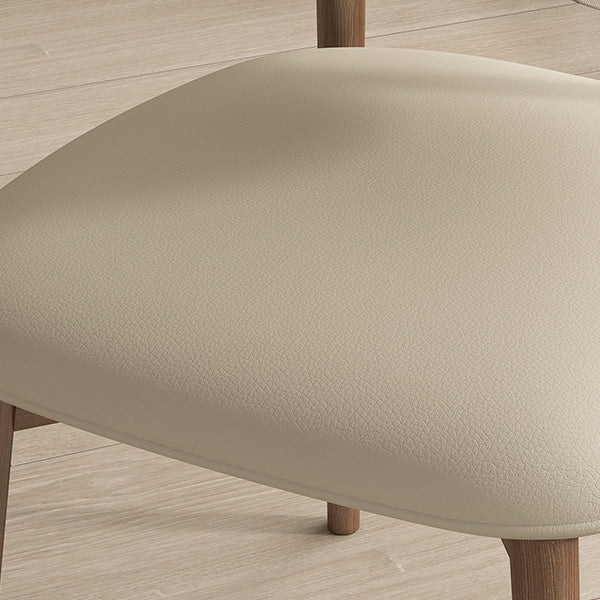 Contemporary Nordic Wood & Faux Leather Round-Back Dining Chair With Backrest For Dining Room