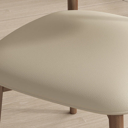 Contemporary Nordic Wood & Faux Leather Round-Back Dining Chair With Backrest For Dining Room