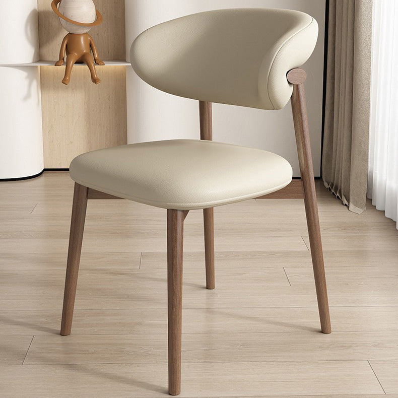 Contemporary Nordic Wood & Faux Leather Round-Back Dining Chair With Backrest For Dining Room