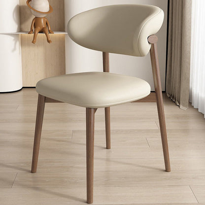 Contemporary Nordic Wood & Faux Leather Round-Back Dining Chair With Backrest For Dining Room