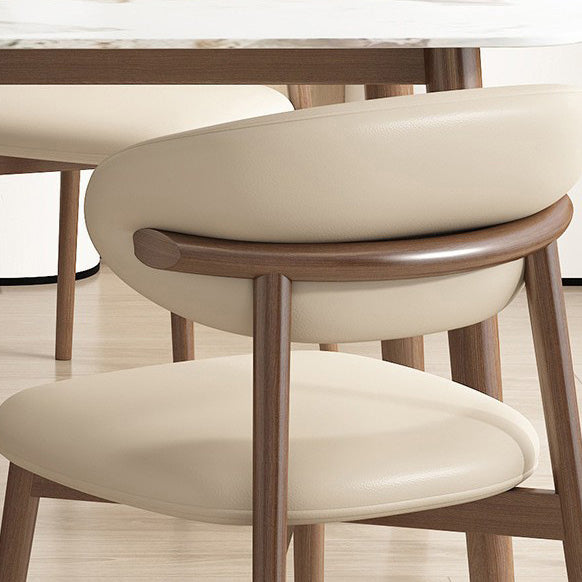 Contemporary Nordic Wood & Faux Leather Round-Back Dining Chair With Backrest For Dining Room