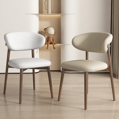 Contemporary Nordic Wood & Faux Leather Round-Back Dining Chair With Backrest For Dining Room