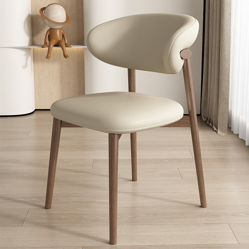 Contemporary Nordic Wood & Faux Leather Round-Back Dining Chair With Backrest For Dining Room
