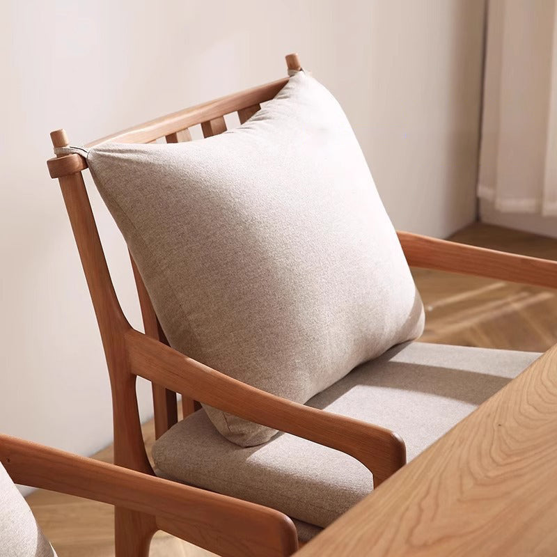 Contemporary Nordic Solid Wood Fabric Square Dining Chair With Backrest & Armrests For Living Room And Dining Room