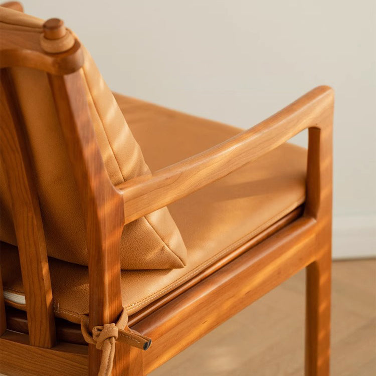 Contemporary Nordic Solid Wood Fabric Square Dining Chair With Backrest & Armrests For Living Room And Dining Room