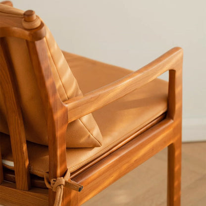 Contemporary Nordic Solid Wood Fabric Square Dining Chair With Backrest & Armrests For Living Room And Dining Room