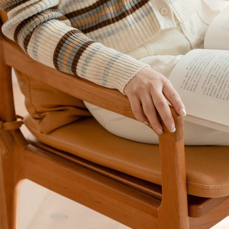 Contemporary Nordic Solid Wood Fabric Square Dining Chair With Backrest & Armrests For Living Room And Dining Room