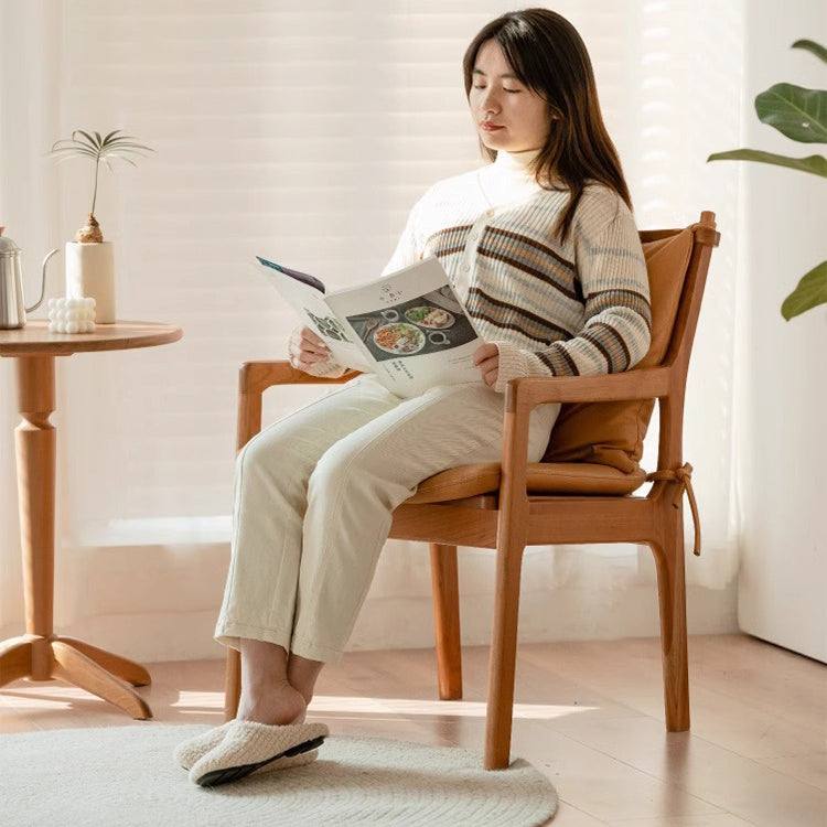 Contemporary Nordic Solid Wood Fabric Square Dining Chair With Backrest & Armrests For Living Room And Dining Room