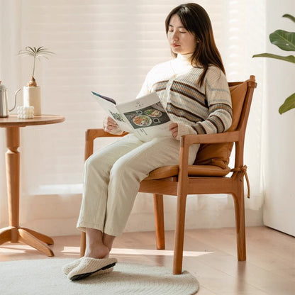 Contemporary Nordic Solid Wood Fabric Square Dining Chair With Backrest & Armrests For Living Room And Dining Room