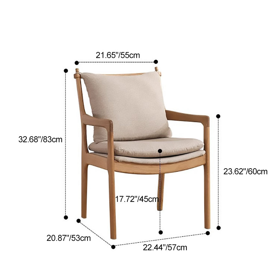 Contemporary Nordic Solid Wood Fabric Square Dining Chair With Backrest & Armrests For Living Room And Dining Room