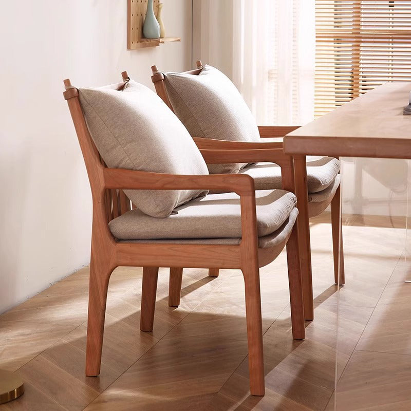 Contemporary Nordic Solid Wood Fabric Square Dining Chair With Backrest & Armrests For Living Room And Dining Room