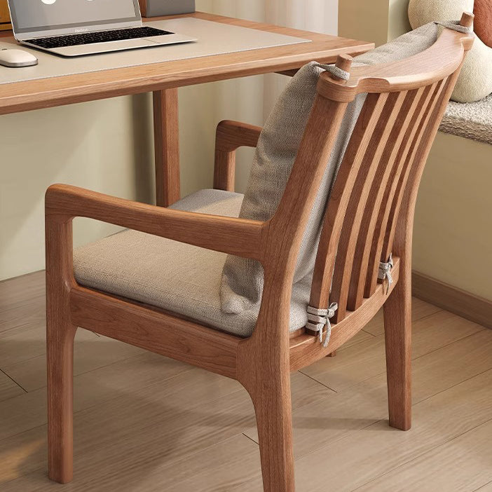 Contemporary Nordic Solid Wood Fabric Square Dining Chair With Backrest & Armrests For Living Room And Dining Room