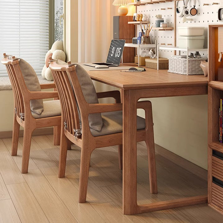 Contemporary Nordic Solid Wood Fabric Square Dining Chair With Backrest & Armrests For Living Room And Dining Room