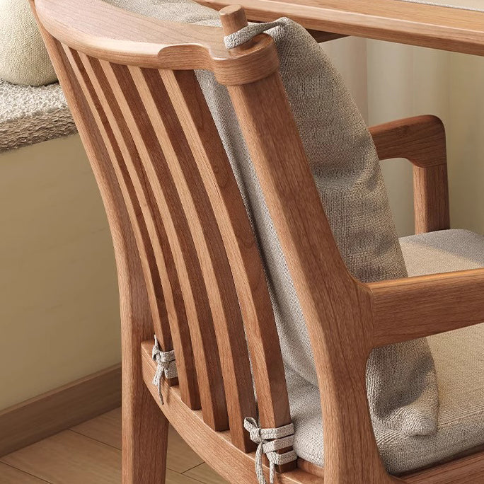 Contemporary Nordic Solid Wood Fabric Square Dining Chair With Backrest & Armrests For Living Room And Dining Room