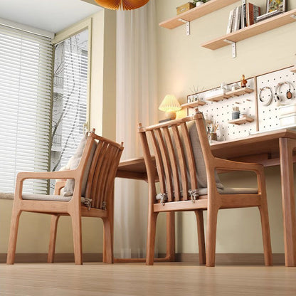 Contemporary Nordic Solid Wood Fabric Square Dining Chair With Backrest & Armrests For Living Room And Dining Room