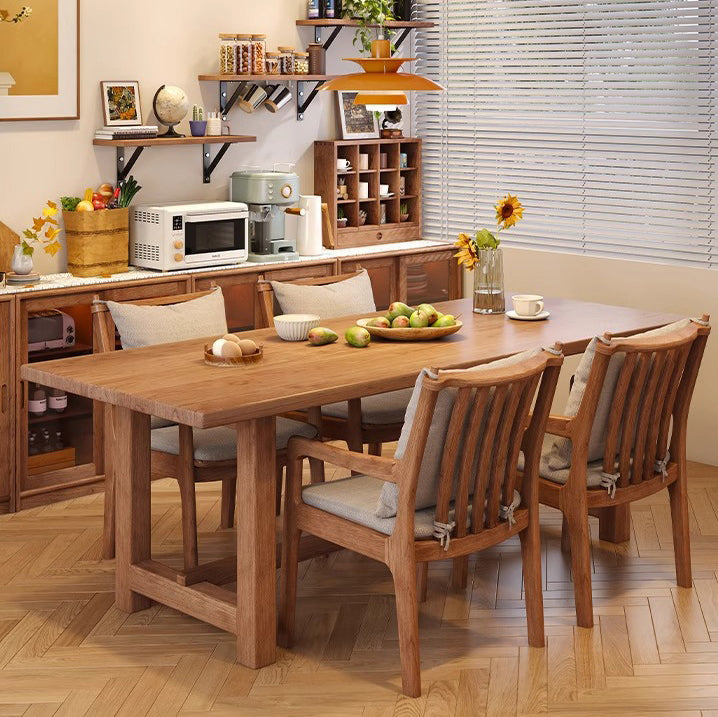 Contemporary Nordic Solid Wood Fabric Square Dining Chair With Backrest & Armrests For Living Room And Dining Room