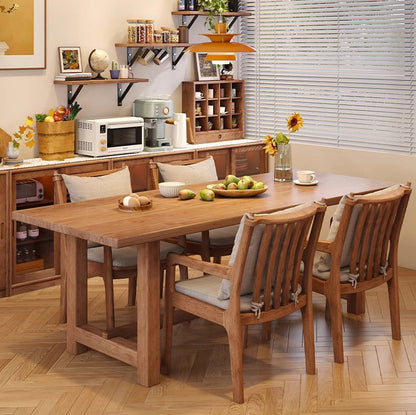 Contemporary Nordic Solid Wood Fabric Square Dining Chair With Backrest & Armrests For Living Room And Dining Room