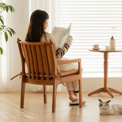 Contemporary Nordic Solid Wood Fabric Square Dining Chair With Backrest & Armrests For Living Room And Dining Room