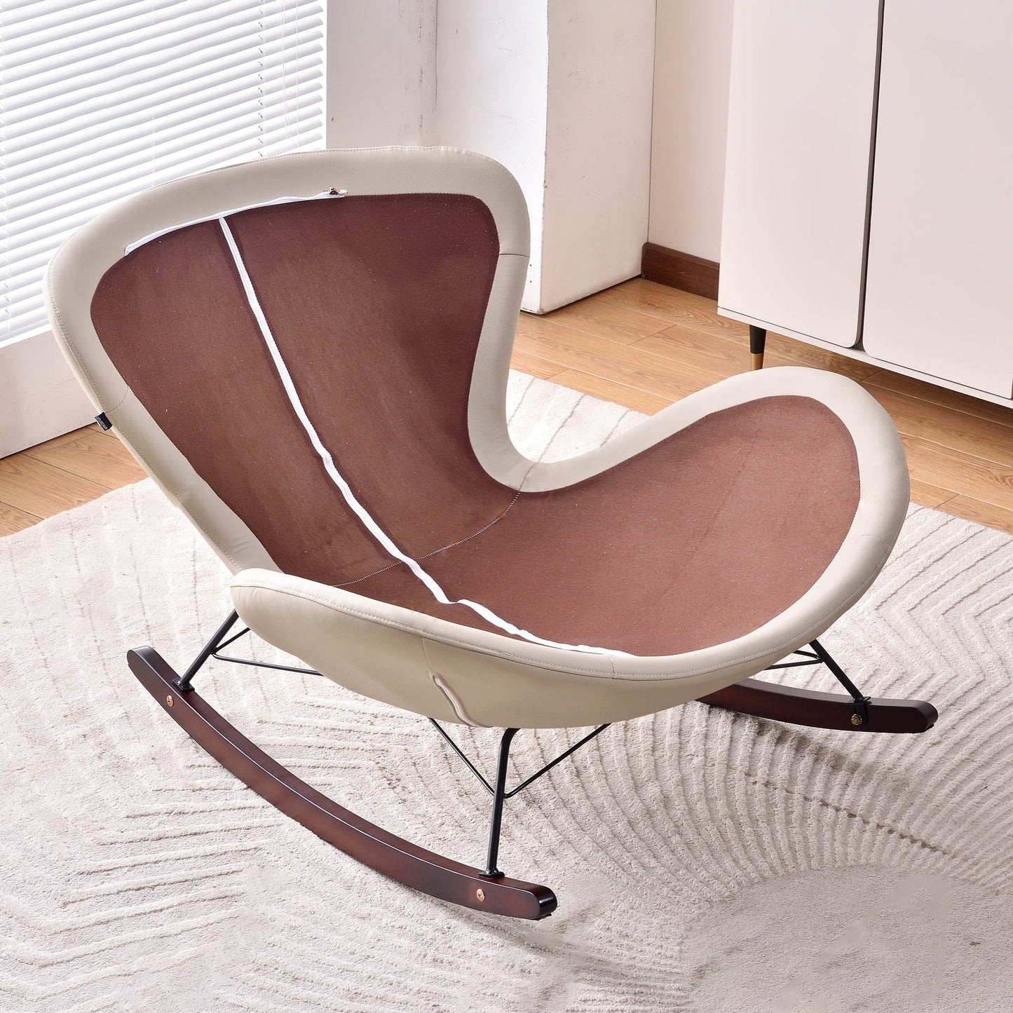Modern Rocking Lounge Chair With Backrest - Faux Leather Base Chenille Fabric Upholstered Accent Chair For Living Room