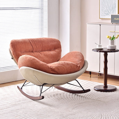 Modern Rocking Lounge Chair With Backrest - Faux Leather Base Chenille Fabric Upholstered Accent Chair For Living Room
