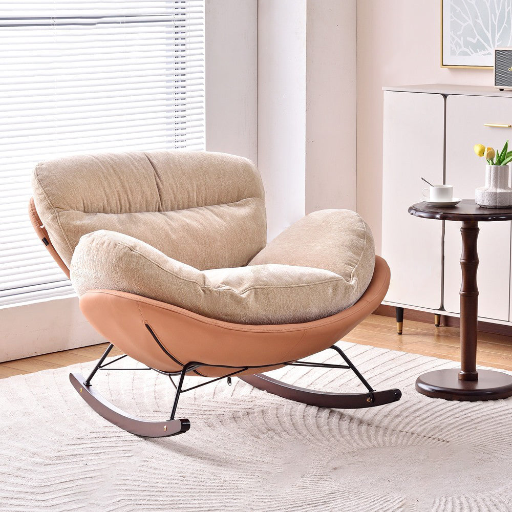Modern Rocking Lounge Chair With Backrest - Faux Leather Base Chenille Fabric Upholstered Accent Chair For Living Room