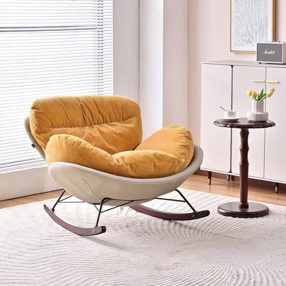 Modern Rocking Lounge Chair With Backrest - Faux Leather Base Chenille Fabric Upholstered Accent Chair For Living Room
