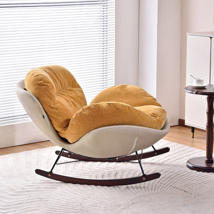 Modern Rocking Lounge Chair With Backrest - Faux Leather Base Chenille Fabric Upholstered Accent Chair For Living Room