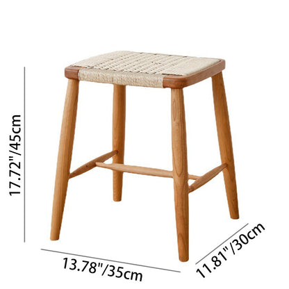Contemporary Retro Cherry Wood Oak Walnut Cord Square Vanity Stool Backless For Bedroom
