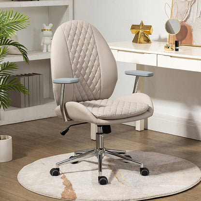 Contemporary Nordic PU Leather Steel Scallop Oval Vanity Stool With Backrest And Armrest For Bedroom