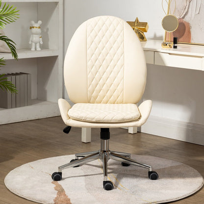 Contemporary Nordic PU Leather Steel Scallop Oval Vanity Stool With Backrest And Armrest For Bedroom
