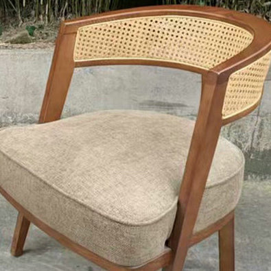 Traditional Japanese Rattan & Wood Weaving Accent Chair With Backrest For Living Room And Dining Room