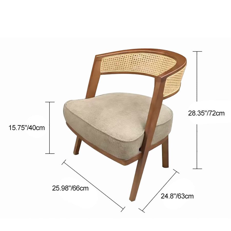 Traditional Japanese Rattan & Wood Weaving Accent Chair With Backrest For Living Room And Dining Room