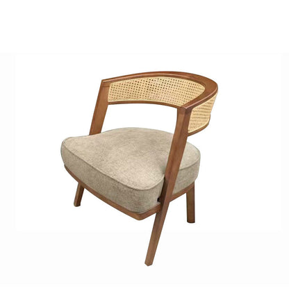 Traditional Japanese Rattan & Wood Weaving Accent Chair With Backrest For Living Room And Dining Room