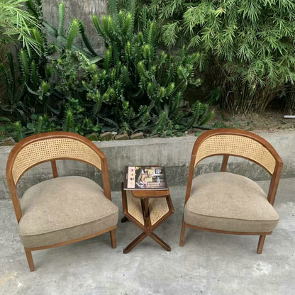 Traditional Japanese Rattan & Wood Weaving Accent Chair With Backrest For Living Room And Dining Room