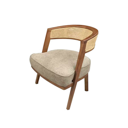 Traditional Japanese Rattan & Wood Weaving Accent Chair With Backrest For Living Room And Dining Room